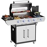 Adreak 4-Burner Propane Gas Grill with Side Burner Led Knob, 60,000 BTU Stainless Steel Outdoor BBQ Grill with Porcelain-Enameled Cast Iron Grates for Outdoor Cooking