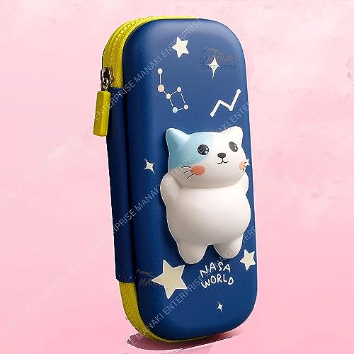 Image of Pencil Case, Cute Cartoon Pencil Pouch 3D Embossed Design Novelty Pencil for Case Gift for Students Kids (Small Pouch, Cat Blue Small)