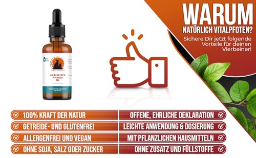Vitalpfoten Artemisia Annua Öl für Hunde, Katzen und Haustiere 50ml Ratio Extrakt 50:1, alkoholfrei, ohne Zusatzstoffe