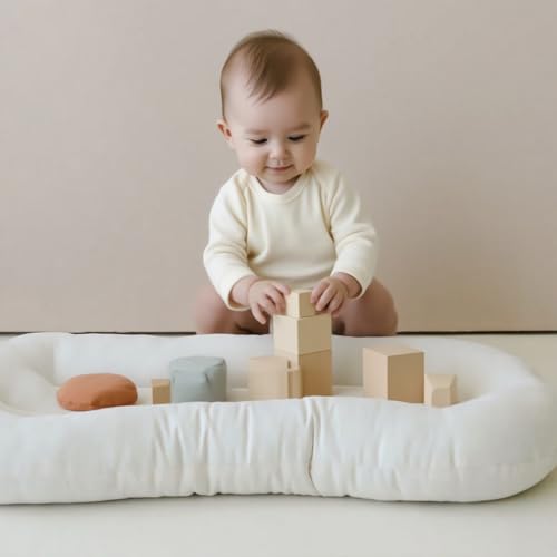 Image of Infant Support Cushion - Baby Support Cushion for Newborn, 0-24 Months, Portable Tummy Time Mat for Home and Travel, Soft Cotton, Supervised Use, Baby Essentials Gift,White(1 Cushion + 1 Cover)
