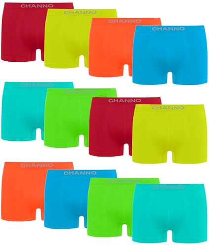 Channo Jungen Boxershorts Taillierter in Nylon, Nathlos, Weich und Bequem - Packung mit 12, Bunt, 12-14 Jahre
