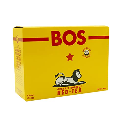 BOS Organic Rooibos Red Tea | Caffeine free, Organic & Rainforest Alliance Certified Herbal Tagless Teabags (100 bags)