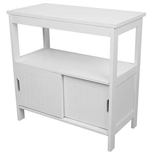 MINGYI Meuble sur Pied Rangement avec Porte Coulissante, Armoire de Salle de Bain Rangement, Meuble Bas de Salle de Bain, 60×30×60 cm