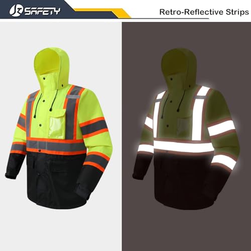 Image of JKSafety Hi Vis Rain Jacket for Men Women Class 3 Rain Gear YBlack L