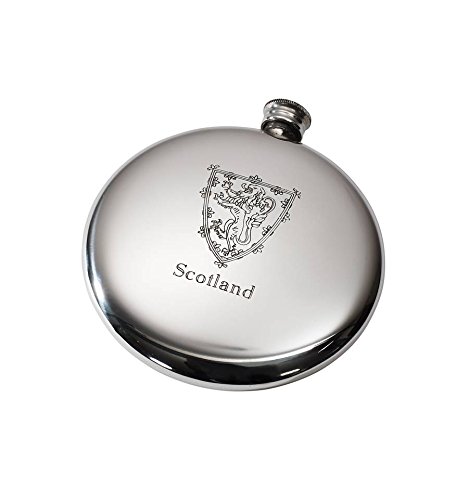Wentworth Pewter - Lion of Scotland Polished Round Pewter Sporran Flask, Spirit Flask, 4oz Capacity