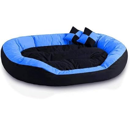 Fristone Gorgeous Reversable Sky Blue/Black Color Round Shape Ultra Soft Ethnic Designer Bed for Dog/Cat Extra 2 Pillow(Export Quality) Size-Medium