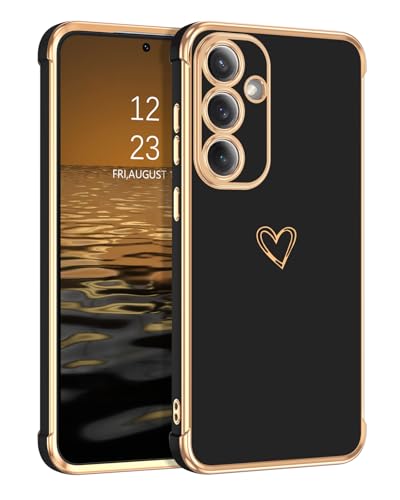 Image of GUAGUA for Samsung Galaxy S25 FE 5G Case Slim Soft TPU Cover with Cute Heart Pattern for Women Girls Men Luxury Electroplated Shockproof Protective Case for Samsung S25 FE 5G 6.7 inch, Black