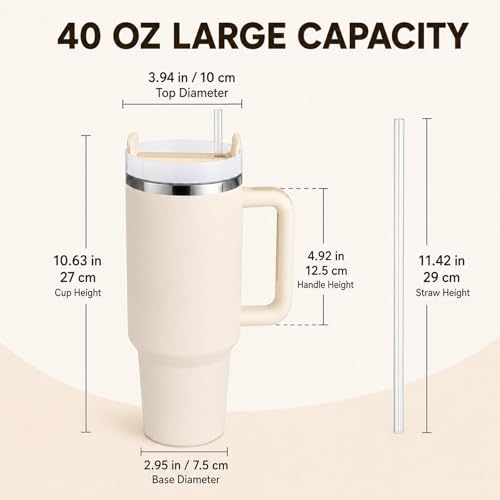 Image of Pandance 4 Pack 40 oz Tumbler with Handle and Straw Bulk, Black & Cream