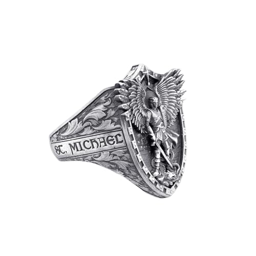 Archangel Michael Dragon Wings Seal Signet Ring For Men, Christian Rings, 925 Sterling Silver Ring, Gift Rings