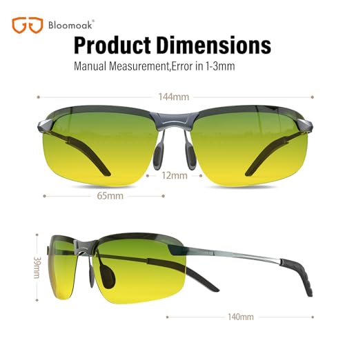 Day Night Driving Glasses- Anti-Glare Night Vision Glasses Men Women Polarized Sunglasses Night Sight Glasses for Fishing Driving Filter Dazzling Glare from Headlights, Ultra Light Metal Frame
