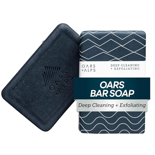 Oars + Alps Blue Charcoal Exfoliating Bar Soap for Men, Deep Cleaning & Exfoliating Soap, Dermatologist Tested & Made with Clean Ingredients, All Skin Types, Travel Size, 1pk, 6oz