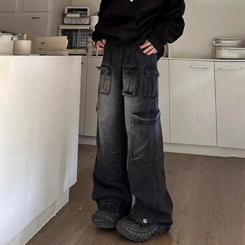 Mens Baggy Cargo Jeans Y2k Wide Leg Grunge Denim Pants Vintage Hip Hop Jnco Streetwear Jeans with Pockets4
