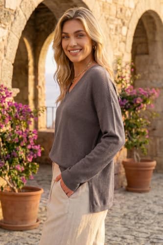 Image of Arach&Cloz Women's Wool Blend Oversized V Neck Fall Casual Pullover Sweater