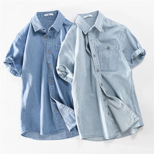 ★★ ★★ Men's Blue Tencel Short Sleeve Denim Sh Amazon.com: Men's Blue Denim Shirt Short-Sleeved Cotton