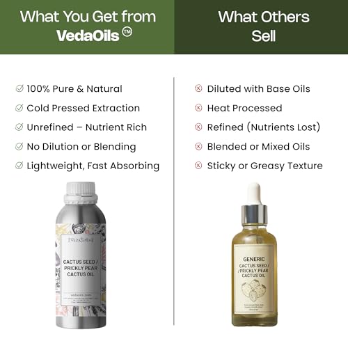 Image of VedaOils Prickly Pear Cactus Seed Oil for Skin 100ml | Hydrates, Reduces Wrinkles, Improves Elasticity, Fights Inflammation & Brightens Complexion | Pure Natural Oil
