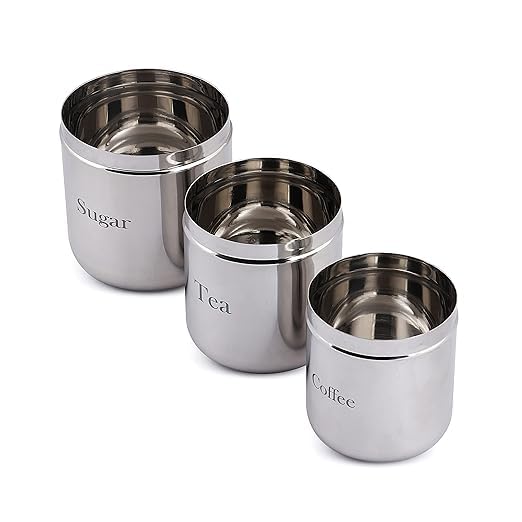 Image of QIMACPLUS Kitchen Canisters Set - Stainless Steel Food Storage Jars For Sugar, Coffee, Tea, Candy - Airtight Containers With Stainless Steel Lids For Freshness And Style Set of 3,Silver