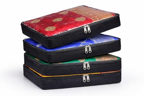 Image of Crasome Saree Bags /Covers for Storage Big Size With Zip Closure for Clothes Bags and Wardrobe Organizer With Transparent Window (Black TS - 4)