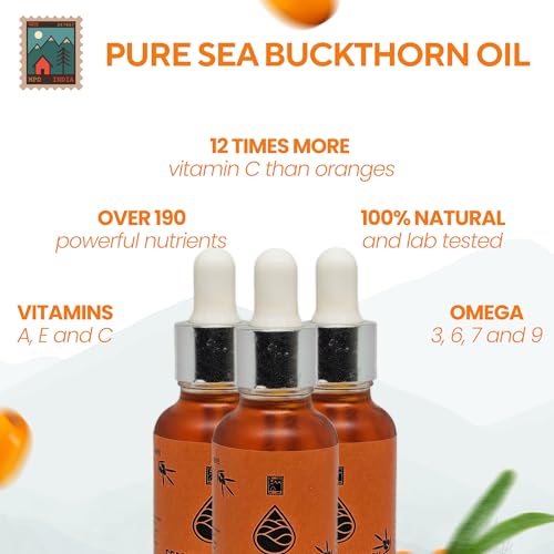 Image of My Pahadi Dukan Sea Buckthorn Berry Oil 30ml, CO₂ Extracted, Natural Vitamin C & Omegas, Brightening Serum for Spots, Scars & Fine Lines, Anti-Aging Glow, Nourishing, Collagen Boosting