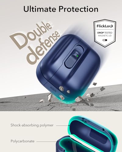 Image of ESR for AirPods Pro 3 Case (2025), Compatible with AirPods Pro 3 (USB-C Cable), MagSafe Ready, Magnetic Lid Lock, Full Drop Protection Cover with Lanyard, Blue