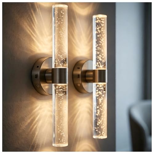 Image of DORESshop Battery Operated Wall Sconces Set of 2, 10000mAh Rechargeable Wall Sconce with Bubble Crystal, 9 Color Dimmable Wireless Wall Sconce, Sconce Wall Decor for Living Room, Bedroom, Nickel 18in