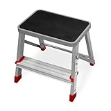 UniversalBlue Taburete Plegable de Aluminio Reforzado, 3 Peldaños, 58x45x45 cm, Estructura Estable para Cocina y Tareas Domésticas, Color Aluminio (2 Peldaños)