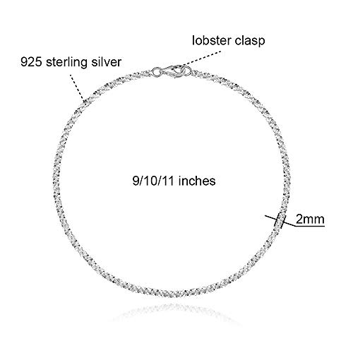 EVERU 925 Sterling Silver Ankle Bracelets for Women, Anklet for Women Sterling Silver, Sparkleing Rope Italian Chain Anklets 9 10 11 Inch (11.0) - Image 3