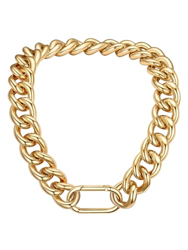 PROSTEEL 23 mm Collier Femme Chaine Plaqué Or 55 cm, Grosse Chaine Cubaine Hip Hop Femme, Collier Gros Maillon Doré, Bijou Urbain
