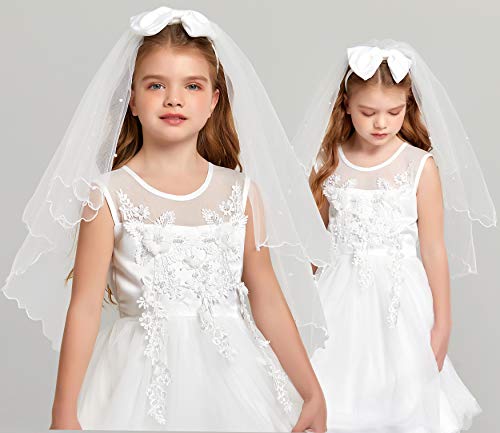 Girls Bowknot Rhinestone Flower Headband Hair Wreath Floral Crown Veil2