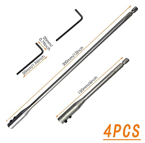 1/4 Drill Bit Extension Set 6" And 12" High-Carbon Steel Wood Spade Drill Bit Extender With 2 Pieces Key Spade Bit Extension Set For Wood Turners Furniture Carpentry And Construction(4Pcs) #TOP1