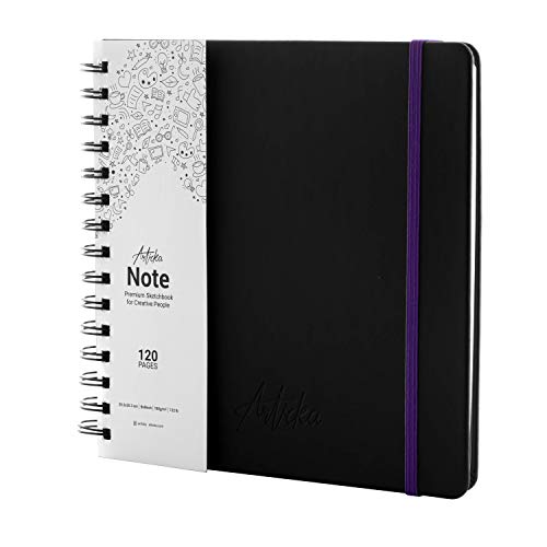 Articka Note Spiral Bound Hardcover Sketchbook - Square Hardbound Sketch Journal - 8x8 Inch Art Book - 120 Pages - Elastic Closure - 180GSM Paper - Ideal for Pencils, Graphite, Charcoal, Pen