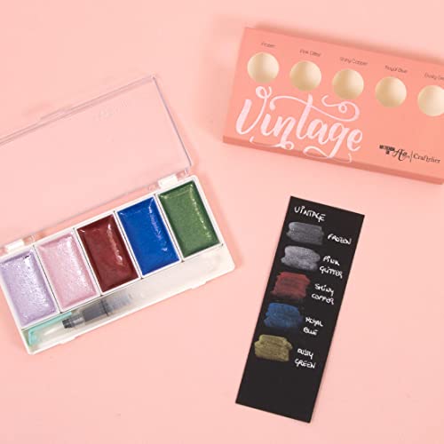 Craftelier - Set of 5 Vintage Metallic Watercolor Colours + Brush with Water Tank - Image 3