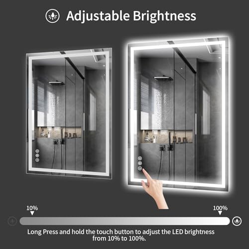 Image of Koonmi 36 inchx24 inch LED Mirror for Bathroom, 90CRI Anti-Fog Vanity Mirror with Front and Backlight, Shatter-Proof Wall Mirror with Light, Easy Install Lighted Mirror for Modern Bathroom (IP65)