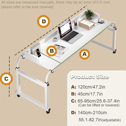Bureau de lit extensible et table d'appoint mobile réglable à roulettes - 7