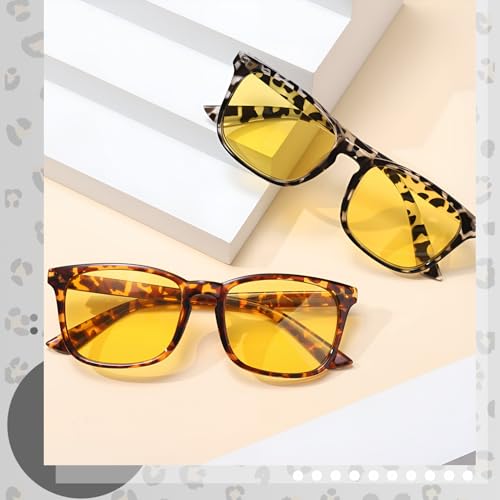 Image of Polarized Sunglasses for Women Men Night Vision Glasses Anti Glare | Yellow Anti Glare UV400 Lens, Lightweight Square Frame, for Day Night Use, Driving, Fishing, Cycling, Traveling