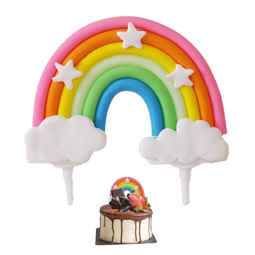 Decoración para Tartas de Arcoíris, Topper de Cerámica Suave, 11,5 x 10 cm, Adorno para Pasteles de Cumpleaños