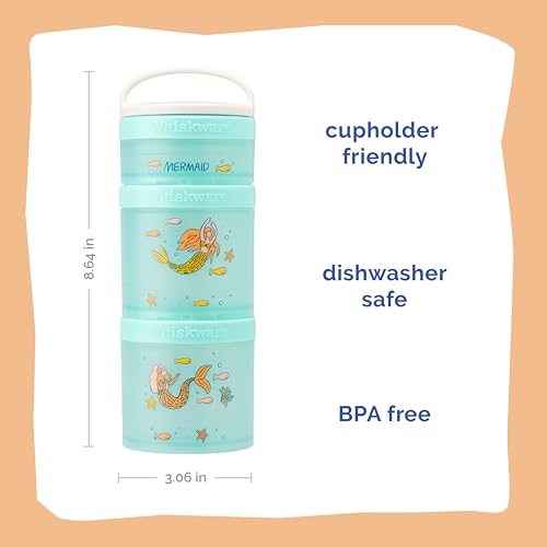 Image of Whiskware Stackable Snack Containers for Kids and Toddlers, 3 Stackable Snack Cups for School or Travel, Mermaid (Pack of 1)