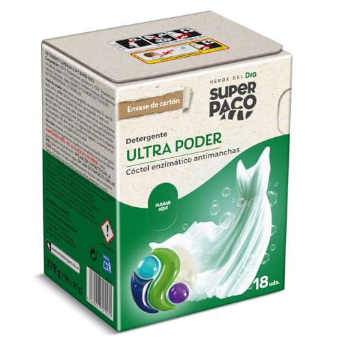 Super Paco de Dia Detergente Máquina Ultra Poder, Pack de 18