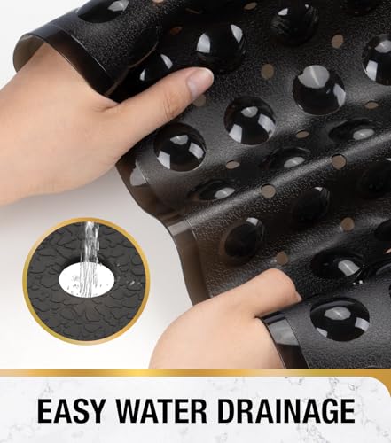 Image of HITSLAM Shower Bathtub Mat Non Slip, 24 inchx 24 inch Bath Mat for Tub, Soft PVC Shower Mats for Inside Shower with Suction Cups and Center Drain Hole, Machine Washable Bathroom Floor Mat, Black