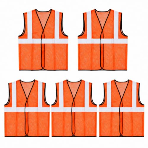 Image of STONIX Safety JacketFor Men Women With High Visibility Reflective Strips Industrial Construction Work breathable (PACK OF 5,10, ORANGE, GREEN) net Febric Material
