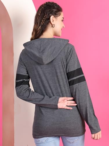 Image of Mack Jonney Cotton Blend Full Sleeve T-Shirt with Hoodie for Women-VJ-FSTWH-02