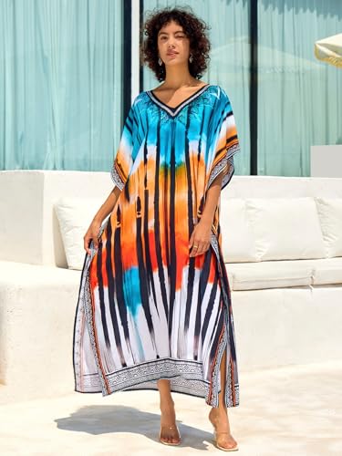 Image of NFVNKJ Women's Plus Size Beach Lounge Kaftan Maxi Dress Swimsuit Coverup for Women