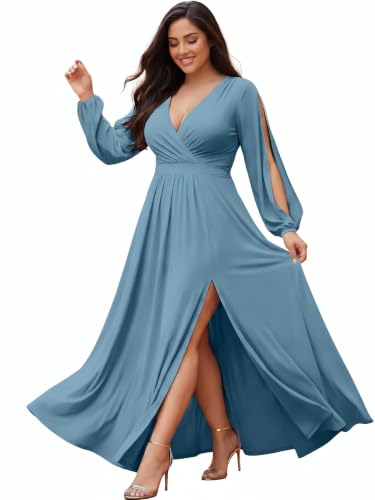 Image of KOH KOH Womens Long Sleeve Sexy Slit Photoshoot Evening Fall Maxi Dress