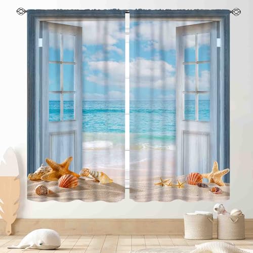 TKUYO Ocean Beach Curtains, 2 Panels, 42"x45
