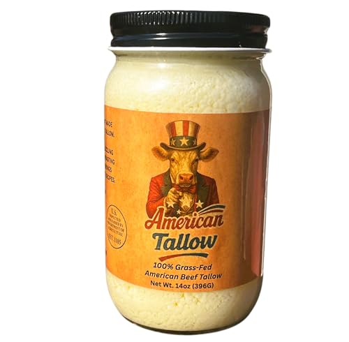 American Tallow, 100% Grass-Fed, Pasture-Raised, Non-GMO Beef Tallow, Premium Cooking Oil & Seed Oil Alternative, Healthy Traditional Fat,14 oz Glass Jar, Made in USA