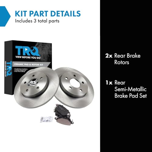 Image of TRQ Rear Brake Pad and Rotor Set Semi Metallic Solid Rotors Compatible with 2002-2004 Jaguar X-Type
