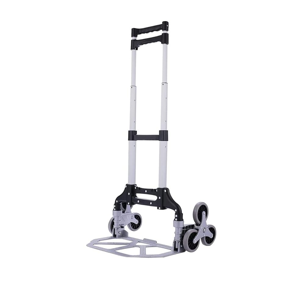 TREPPE Carro de Mano Plegable para Subir Escaleras, 6 Ruedas, Aluminio Ligero, Capacidad 75 kg, Portátil con Tensores de Sujeción, para Compras, Mudanzas y Transporte de Cargas