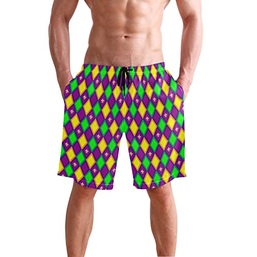 Mardi Gras Fleur-de-lis Men's Swim Trunks Beach Shorts Quick Dry Swim Board shorts With Pockets S2