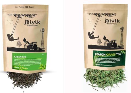 Image of Jaivik Uttarakhand - Green Tea, Zesty Lemongrass Tea (100g each), Unique Blend Crafted Loose Leaf For Chai Lovers Across India, Combo (Pack Of 2)