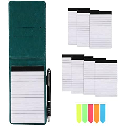 Holres 10 Pcs Pocket Notebook Set, A7 PU Leather Notepad Portable Small Diary Pad Journal Notebook with 7 Note Book Memo Book Refills, Metal Pen, Index Tag, Pocket Notepad Set for Home School Office Cover