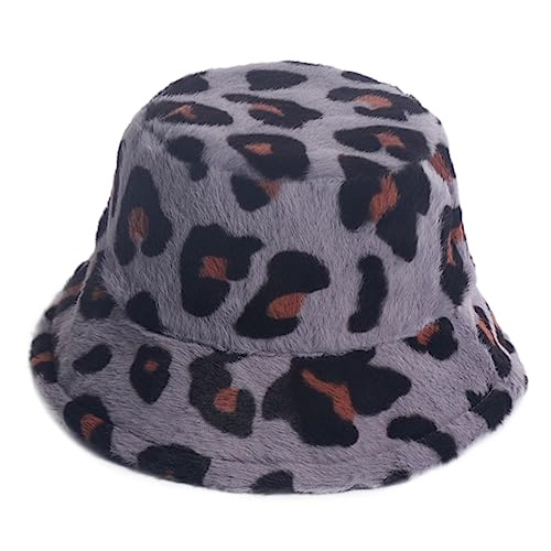 WRITWAA Sombrero de Pescador de Leopardo Rana Sombrero de Vaquero Gorro de Mujer Gorro Termico Bucket Hat Sombrero Pescador cálido Sombrero de Pescador Sombrero de Pescador de Piel Grey
